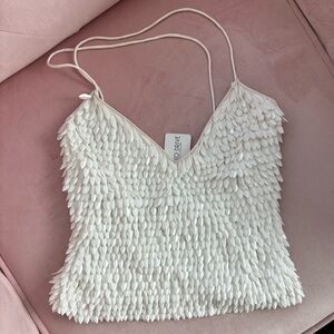 Nwt Retrofete Darla Feather Sequin Top In White